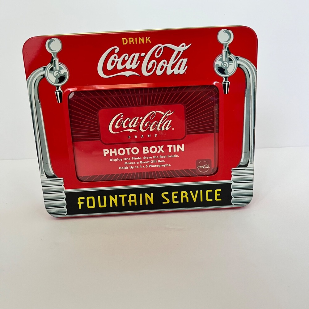 Drink Coca-Cola Photo Box Coke Fountain Service Collectors Tin Storage‎ Box